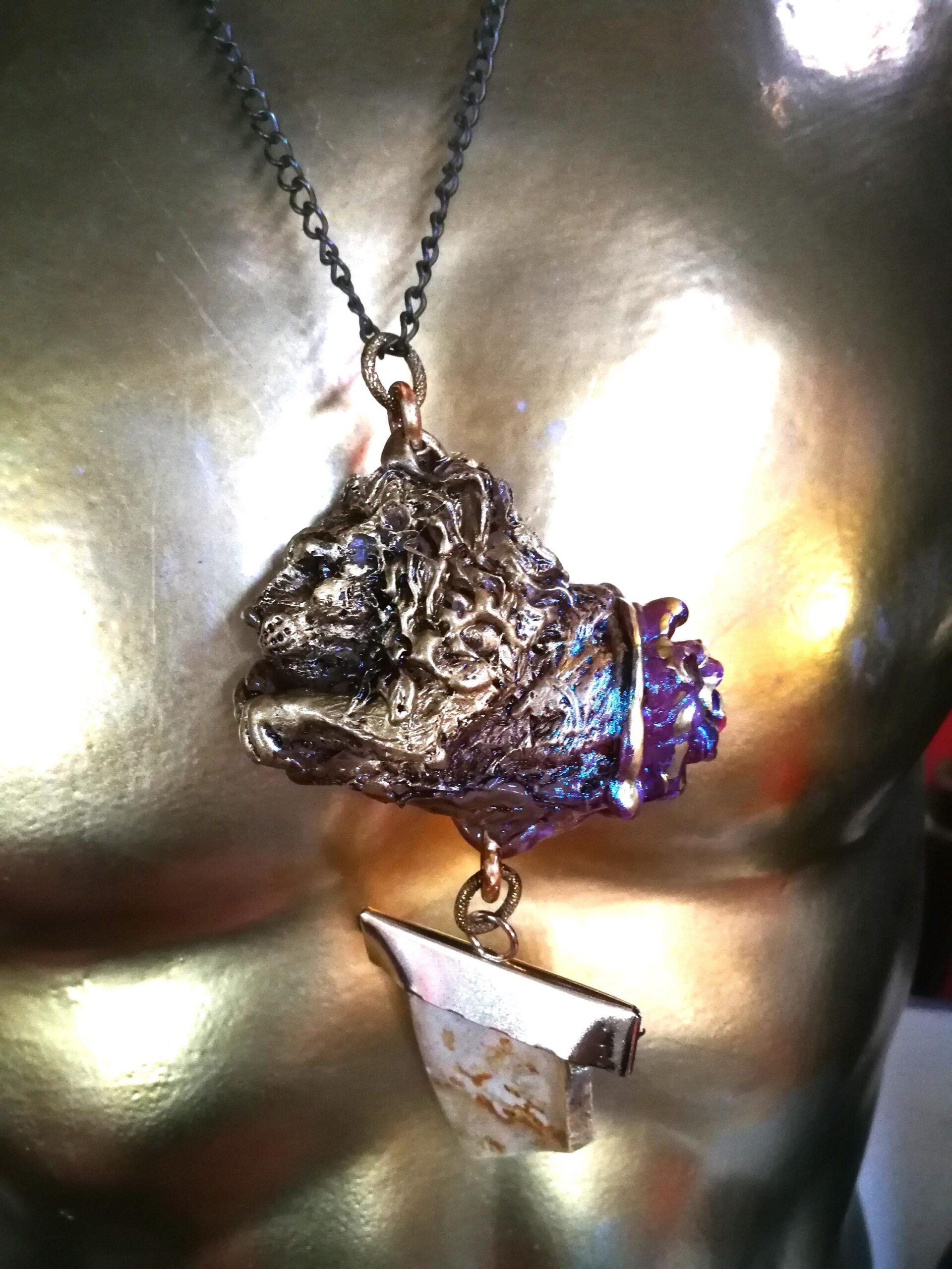 Golden Lion Amulet , Dandelion Rock Uncut Gemstone Pendant, Dantalion Magic Portal Raw Stone Magnetism