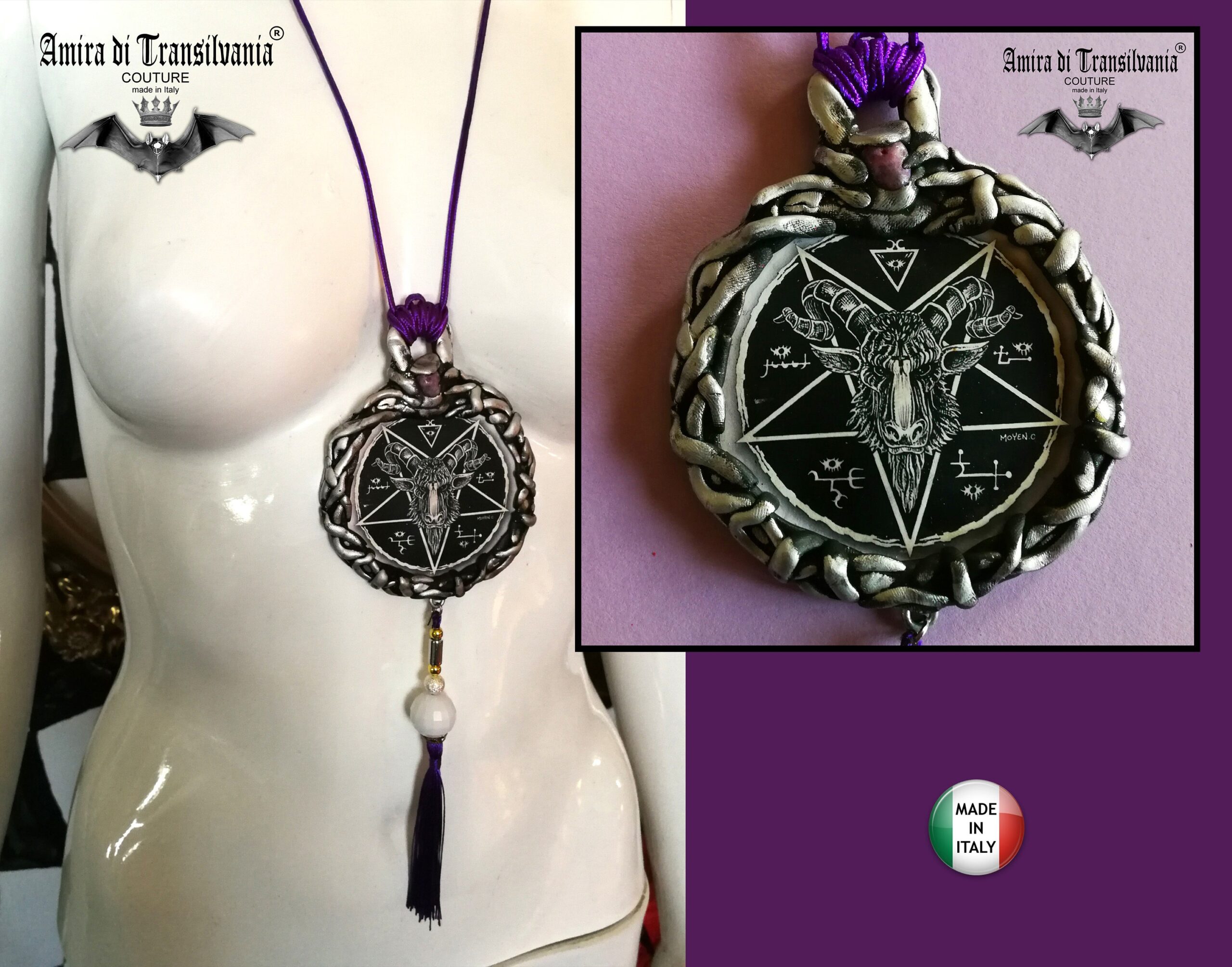 Baphomet Pendant, Magic Talisman Goth Jewel, Satanic Symbol Lucifer Sigil, Inverted Pentagram Star Demon
