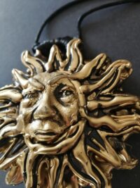 Golden Sun Sunrise Celestial Necklace, Goth Jewel Amulet Good Luck, Magical Power Pendant Bib