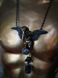 Crow Skull, Viking Talisman Raven, Moon Necklace Jewelry, Gothic Witch Familiar Amulet Urn Pendant