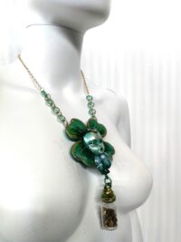 Green Witch Witchcraft Talisman, Four Leaf Clover Spiritual Jewelry, Good Luck Amulet Wealth Money