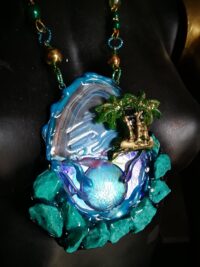 Orgonite Paradise, Celestine Pendant Magick Amulet Chakra Healing Stone Talisman Holographic Energy Magic Portal