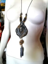 Crow Skull, Gothic Talisman Black Raven, Punk Rave Necklace Jewelry, Goth Jewel Skull, Owl Feather Witch Amulet Pendant