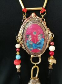 Buddhist Necklace Oriental Talisman, Asian Ethnic Pendant Jewelry, Buddha Tribal Folk Regional Boho Jewelery Feather Bib