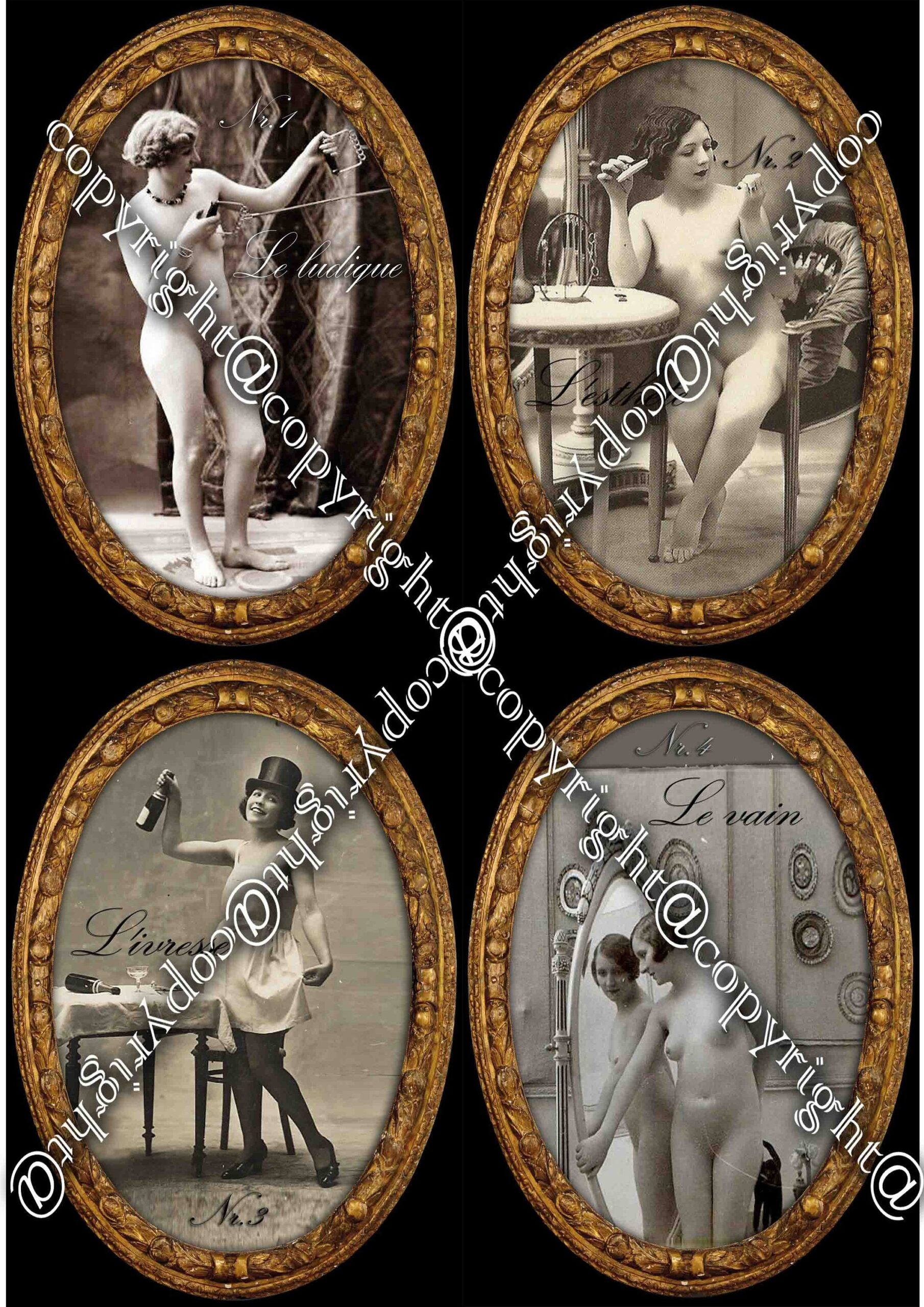 Erotic Tarot Cards, Vintage Oracle Sexy Image, Maison Bordell Nude Woman, Naked Body Photo