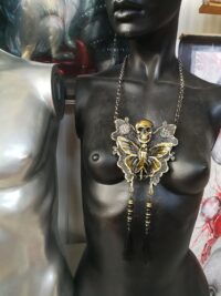 Lunar Moth Amulet, Butterfly Skull Talisman, Magic Pentacle Necklace Occult Jewelry Transformation Protection Immortality