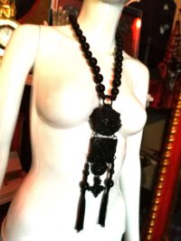 Black Mirror Talisman, Gothic Amulet Pendant Dark Witch, Esoteric Spiritual Beaded Magic Metaphysical Jewelry