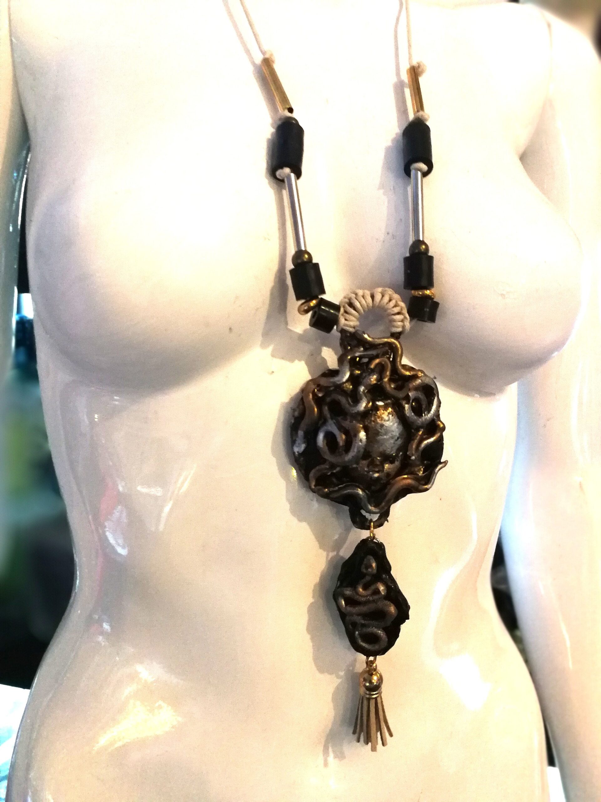 Medusa Head, Ouroboros Snake Amulet Necklace, Occult Jewelry Spiritual Talisman, Greek Mythology Magic Pendant