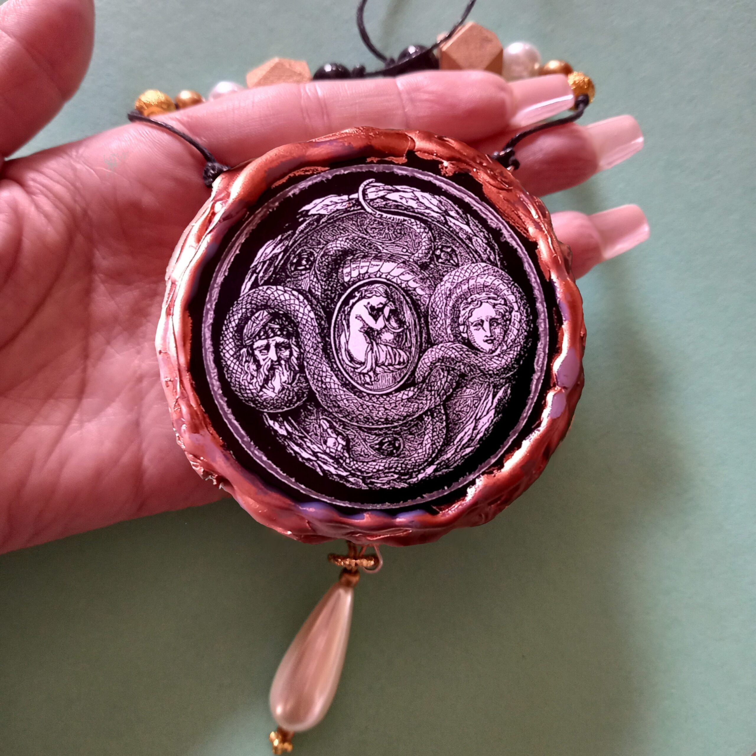 Mother Earth, Woman Protection Amulet, Goddess Gaia Talisman, Ouroboros Snake Wealth Richness Money Attraction Jewelry