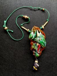 Protection Amulet, Green Dragon Head, Evil Eye Charm, Protective Talisman Pendant, Occult Jewelry Viking