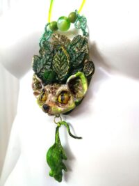 Animal Totem Spirit Guide, Wild Cat Magic Talisman Amulet, Green Witch Witchcraft Symbol Pendant Leaf, Guidance Symbolism