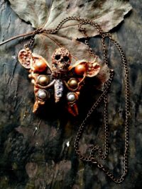 Skull Necklace Butterfly, Failed Gothic Pendant Esoteric Jewelry, Lunar Actias Luna Moth Santa Muerte
