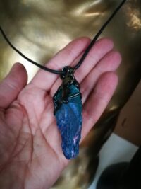 Witch Familiar, Blue Cat Ancient Spirit Companion, Uncut Gemstone Pendant Witchcraft Raw Stone Amulet
