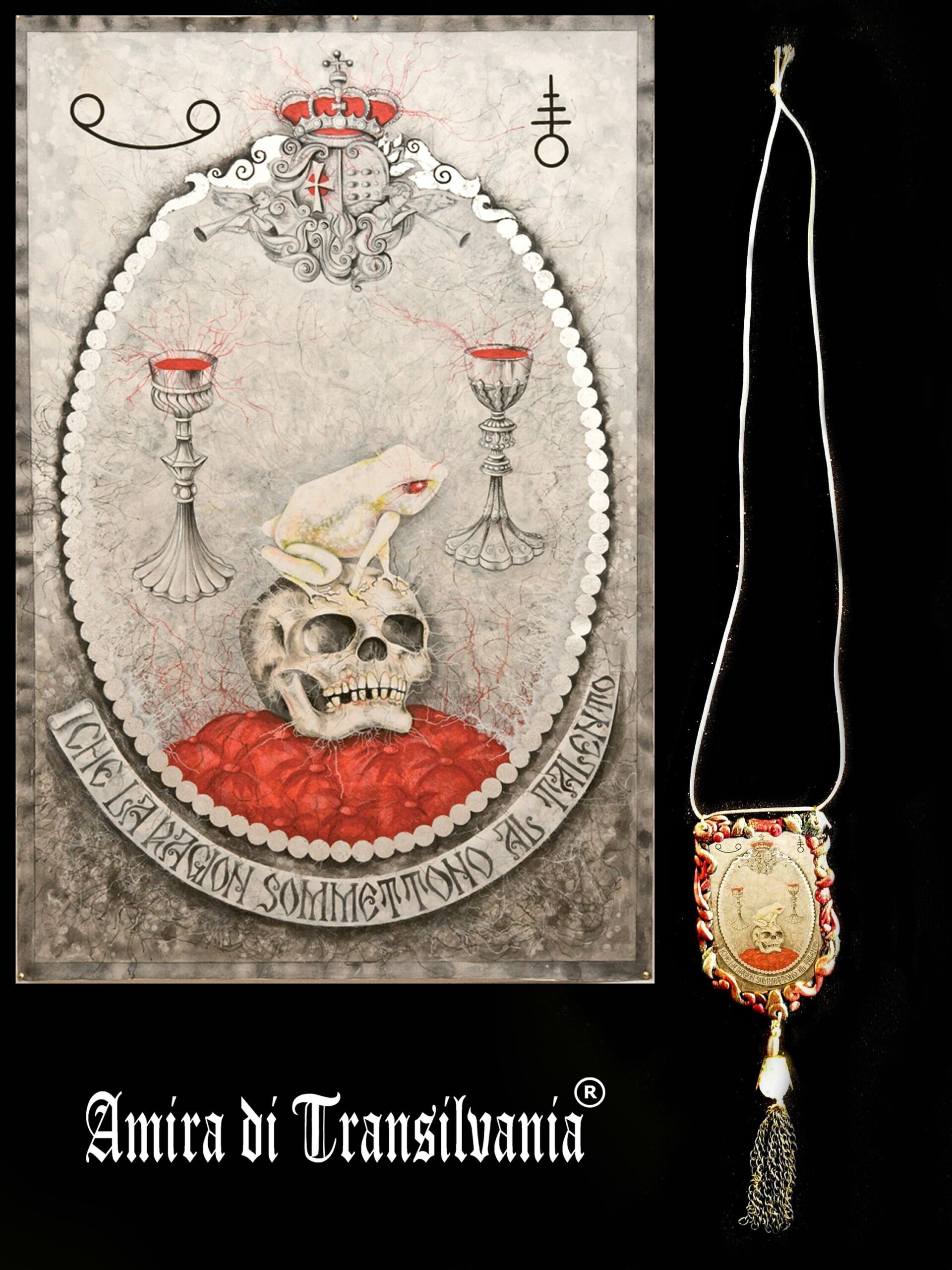 Frog and Toad Amulet, Witch Skull Talisman Occult Jewelry, Saint Graal Crown Witchcraft Magic