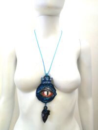 Blue Dragon Eye Fantasy Creatures, Protective Talisman Pendant, Raw Stone Amulet Necklace Occult Jewelry