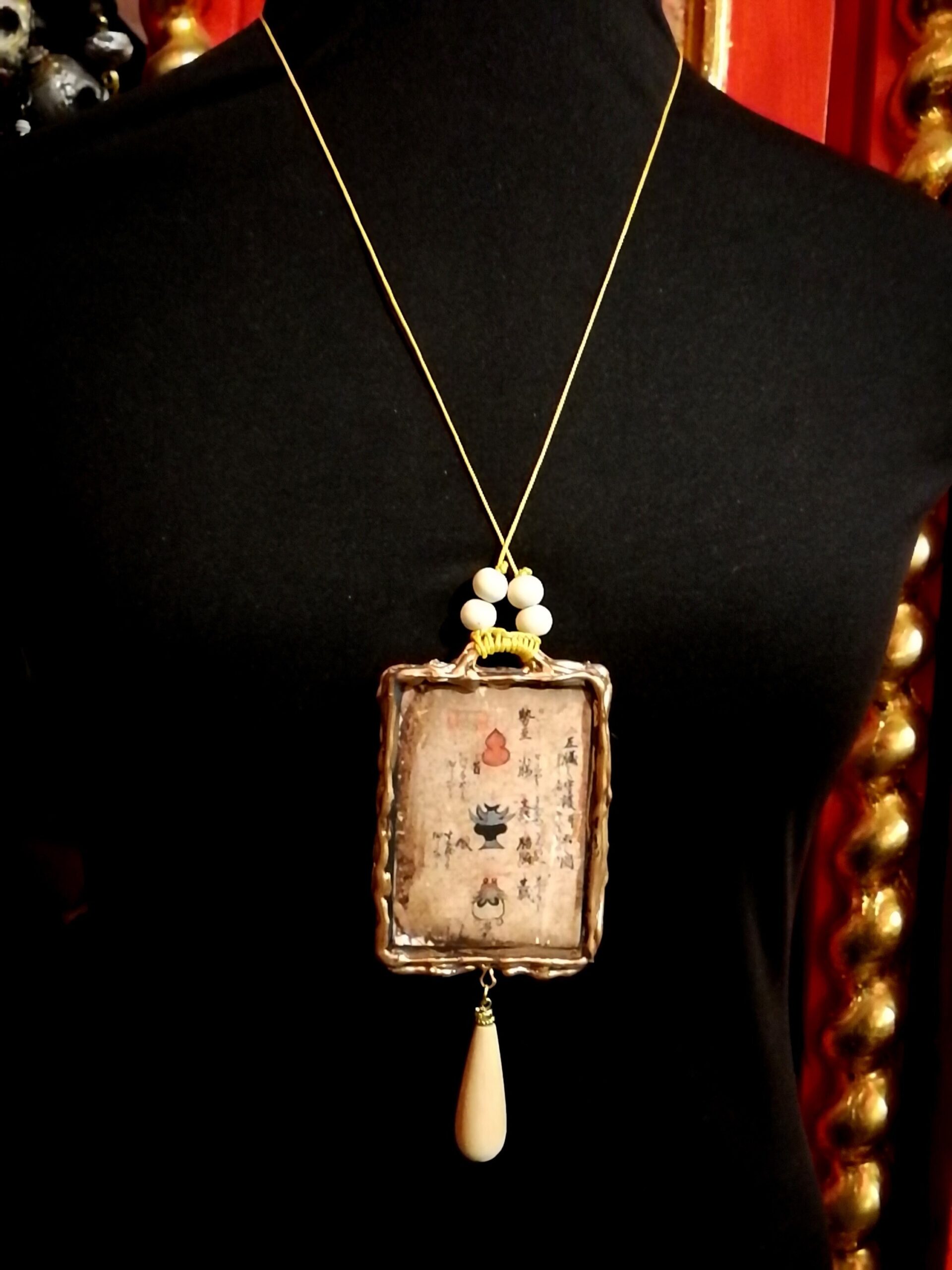 Taoist Art Talisman Beaded Pendant, Tao Symbol Ethnic Oriental Prayer Amulet, Asian Magic Yoga