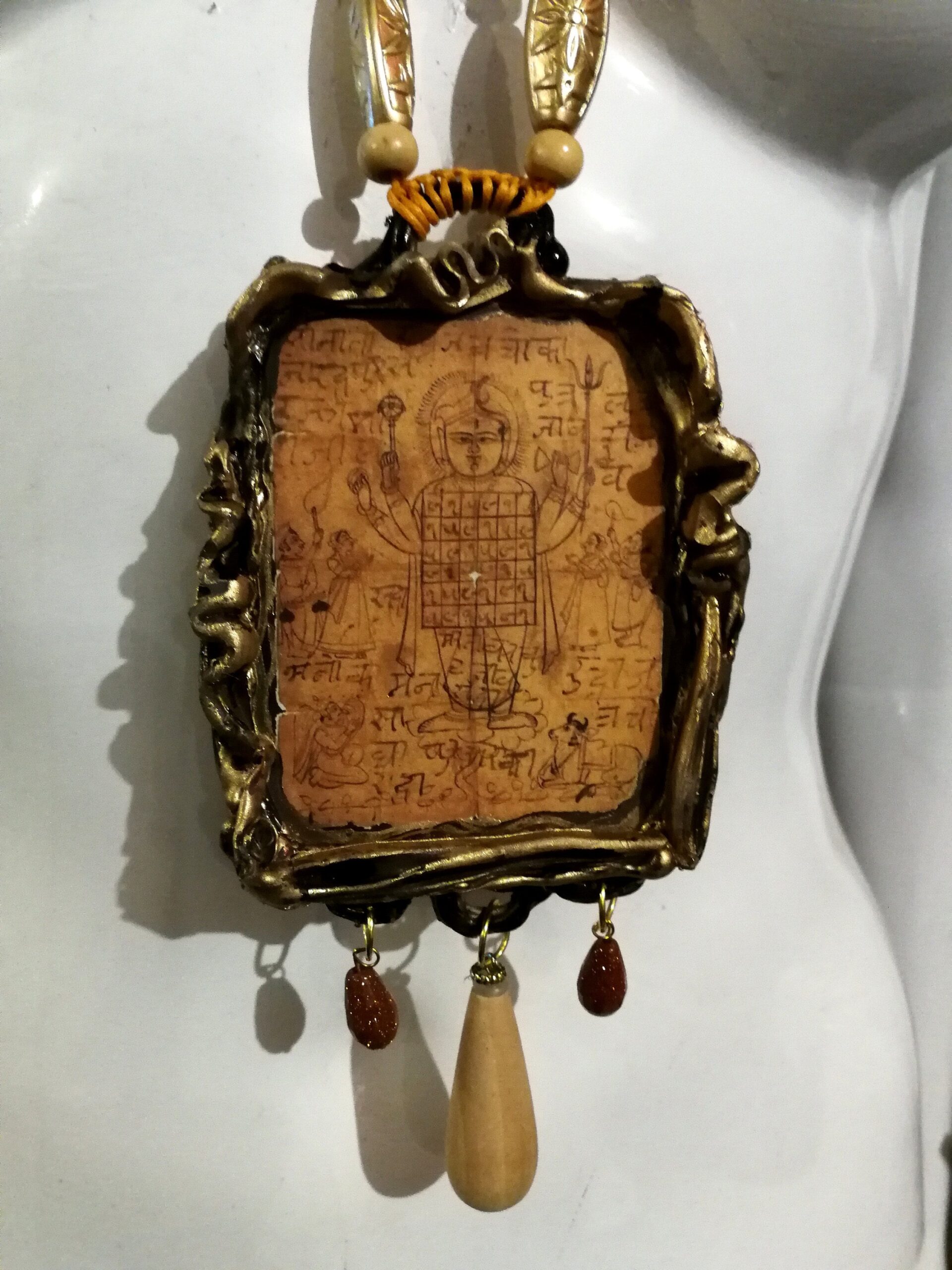 Taoist Art Necklace Talisman Beaded Pendant, Tao Symbol Prayer Amulet, Asian Magic Taos Yoga