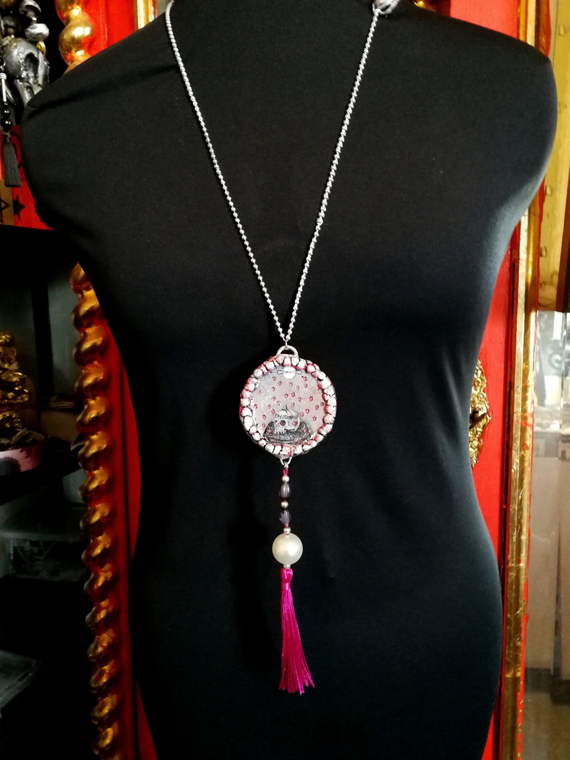 Voodoo Magic Talisman, Cursed Haunted Witchcraft Symbol Amulet, Ritual Pendant Jewelry Skull Skeleton Necklace