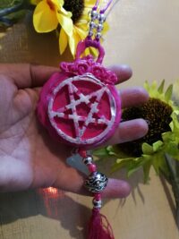 Inverted Pentagram Witchcraft Symbol, Evil Eye Pendant Talisman, Gothic Jewelry, Aeonium Pink Witch 33