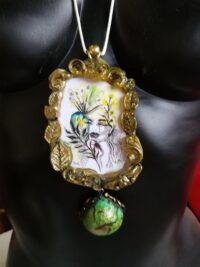 Hecate Goddess, Magic Talisman Witchcraft Symbol Pendant, Green Witch Wicca Pagan Amulet Leaf Flower