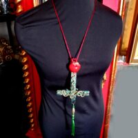 Inverted Cross Magic Pendant, Snake Apple Forbidden Fruit Amulet Necklace, Adam & Eve Sin Paradise