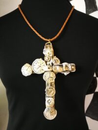 Saturn Cross Gothic Pendant, Clock Time Kronos Sacred Amulet, Metaphysical Spiritual Symbol Occult Jewelry