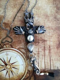 Pirates Jewelry Caribbean Cross, Punk Gothic Pendant Medieval Crown, Occult Spiritual Metaphysical Wild Amulet