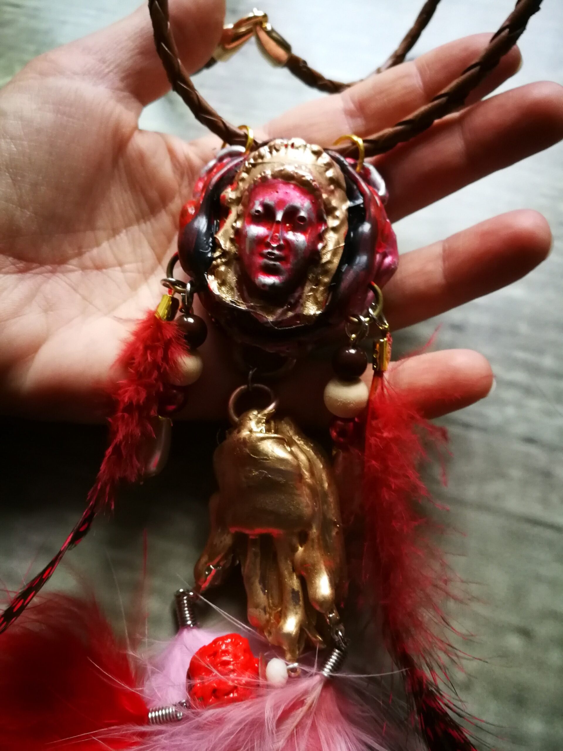 Shaman King, Native American Necklace Talisman, Boho Rustic Hand Help Jewelry, Gypsy Ethnic Indian Tribal Folk Pendant