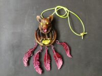 Dream Catcher Necklace Talisman, Evil Eye Protection Brown Bear Pendant, Spirit Guide Native American Amulet Shaman Drum