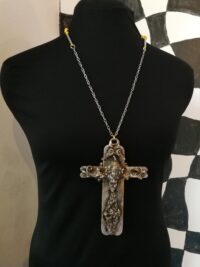 Silver Cross Necklace, Witchcraft Symbols Magic Talisman, Shamanic Pendant Shaman Witch Jewelry Wooden Crux