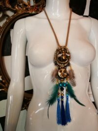 Shaman King, Native American Necklace Talisman, Bee Nest Jewelry Boho, Gypsy Ethnic Indian Tribal Folk Pendant Feather