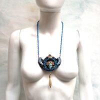 Gold Scarab Beetle, Blue Angel Egyptian Goddess Pendant, Pharaon Amulet Jewelry, Egyptian Royal Crown