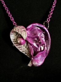 Ear Sound, Purple Ear Music Necklace, Steampunk Pendant, Victorian Gothic Amulet, Goth Jewelry Talisman, Anatomy Symbols