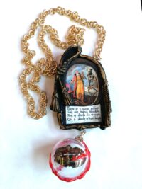 Santissima Muerte, Macabre Dance Voodoo Talisman Necklace, Spooky Witch Skull, Gothic Amulet Angel of Dead