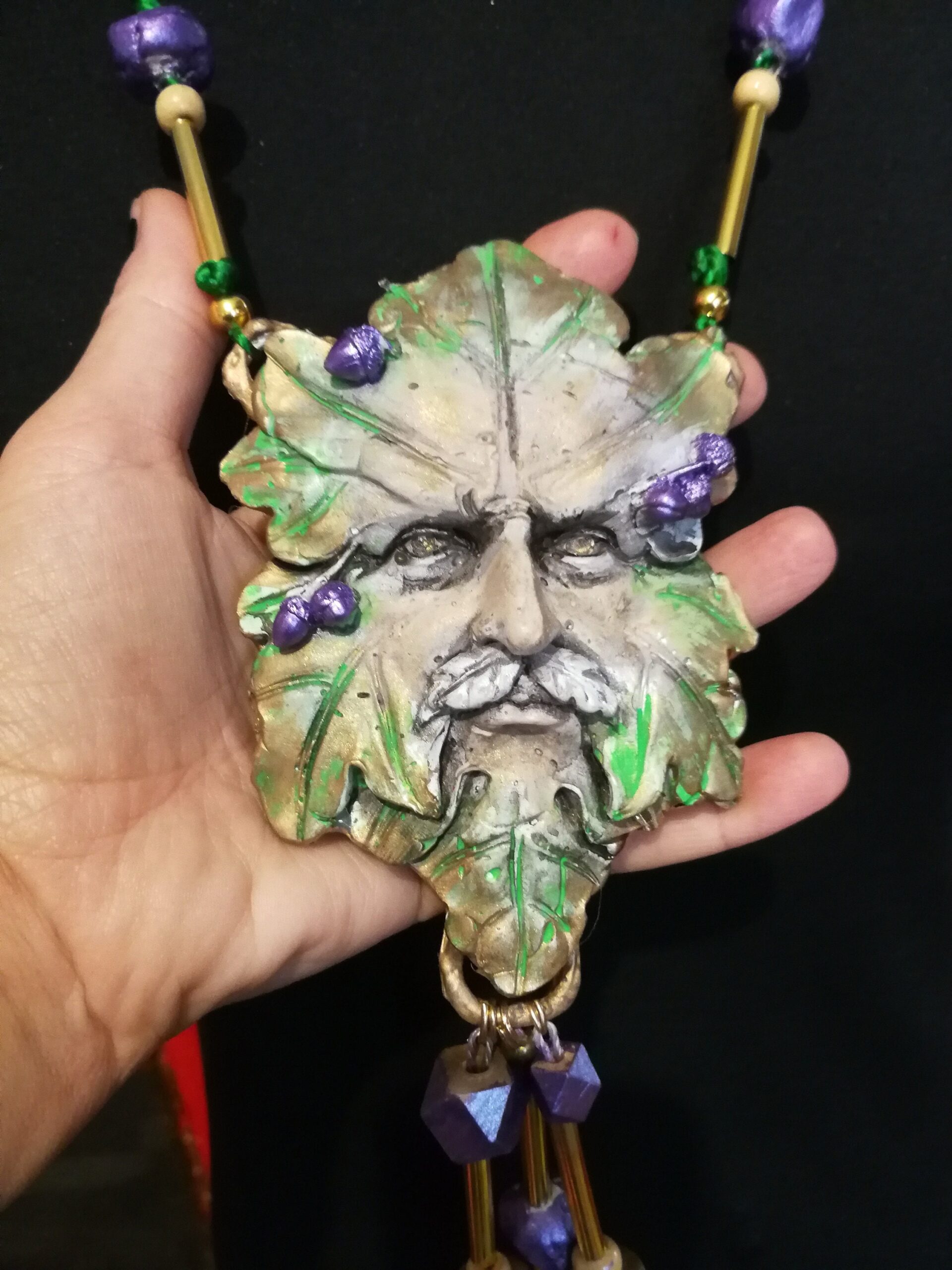 Green Man, Wizard Magic Talisman Witchcraft Pagan Pendant, Forest Little People Amulet King of Pentacle