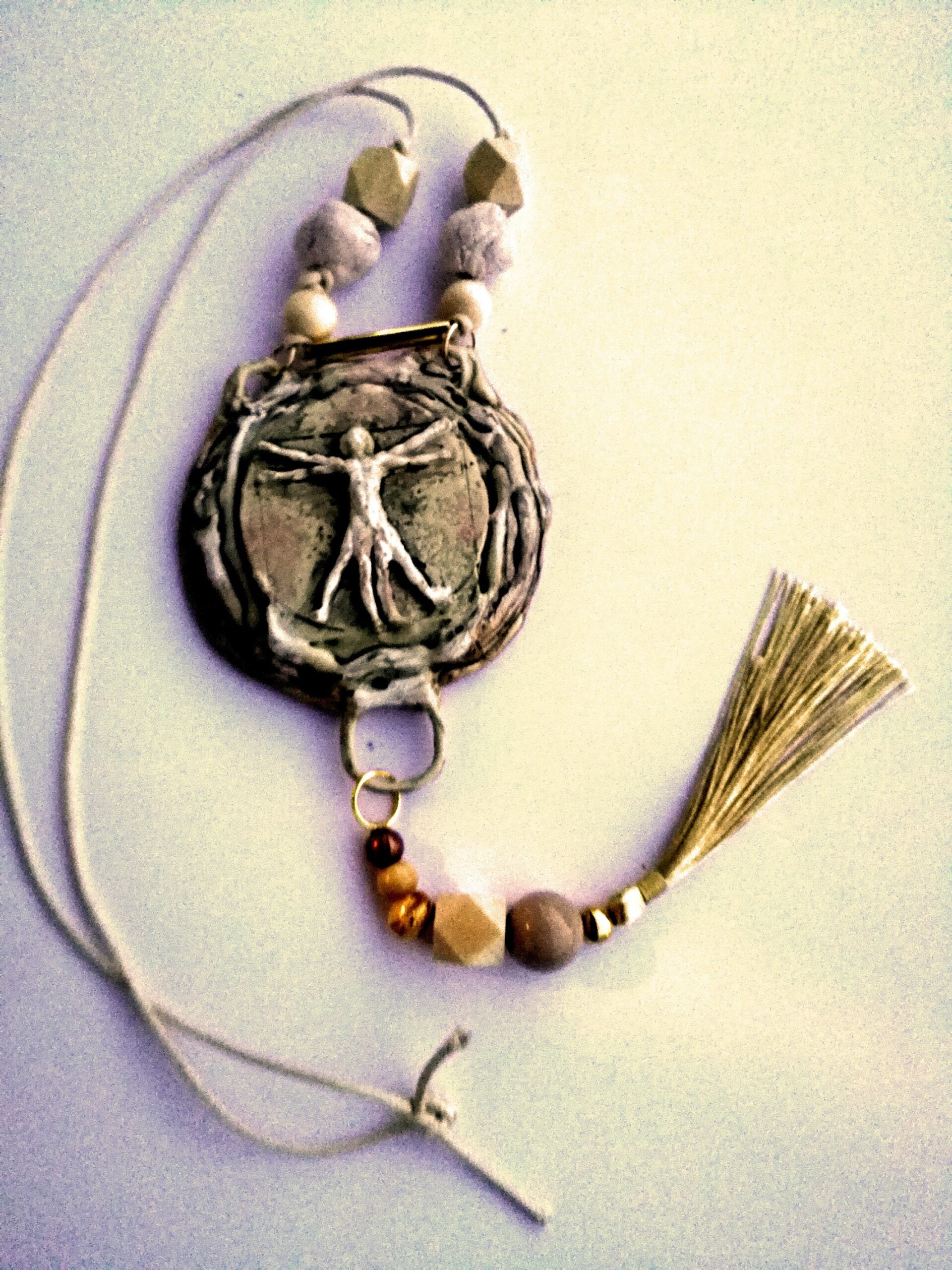 Vitruvian Man, Leonardo da Vinci, Magic Talisman Symbology, Magical Power Universe Pendant Jewelry, Celestial Amulet Bib