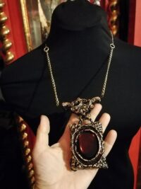 Black Mirror, Woman Necklace Lariat Layered Jewelry, Goth Jewel Antique Style, Victorian Gothic Witch Talisman Pendant