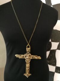 Witchcraft Symbols Magic Talisman, Gold Cross Necklace Amulet, Shamanic Pendant Witch Jewelry Wooden Crux