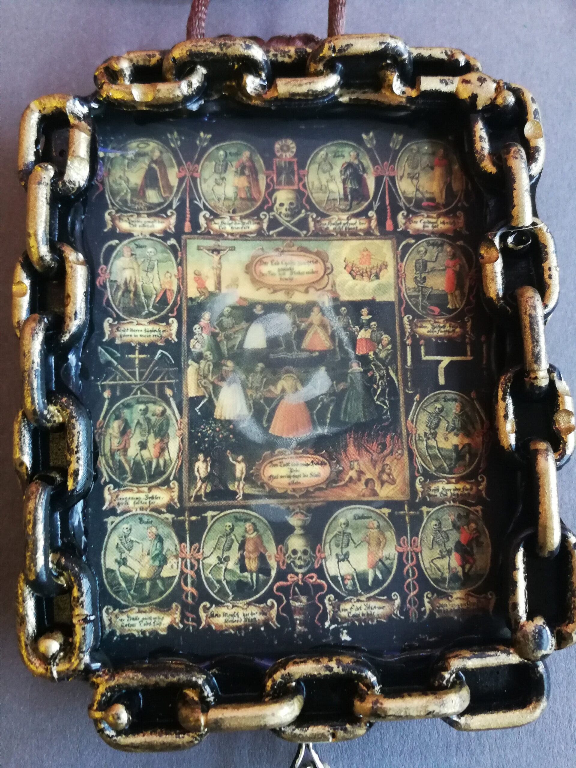 La Santa Muerte, Macabre Dance Immortality Talisman Necklace, Witch Jewelry Skull Amulet Angel of Dead Witchcraft Voodoo