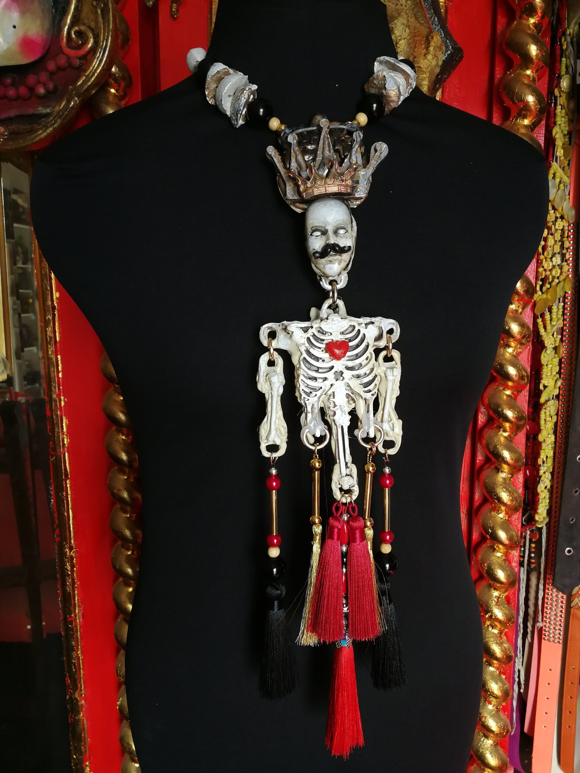 La Santa Muerte Pendant, Macabre Magic Talisman Necklace, Spooky Witch Goth Jewelry Skull Skeleton