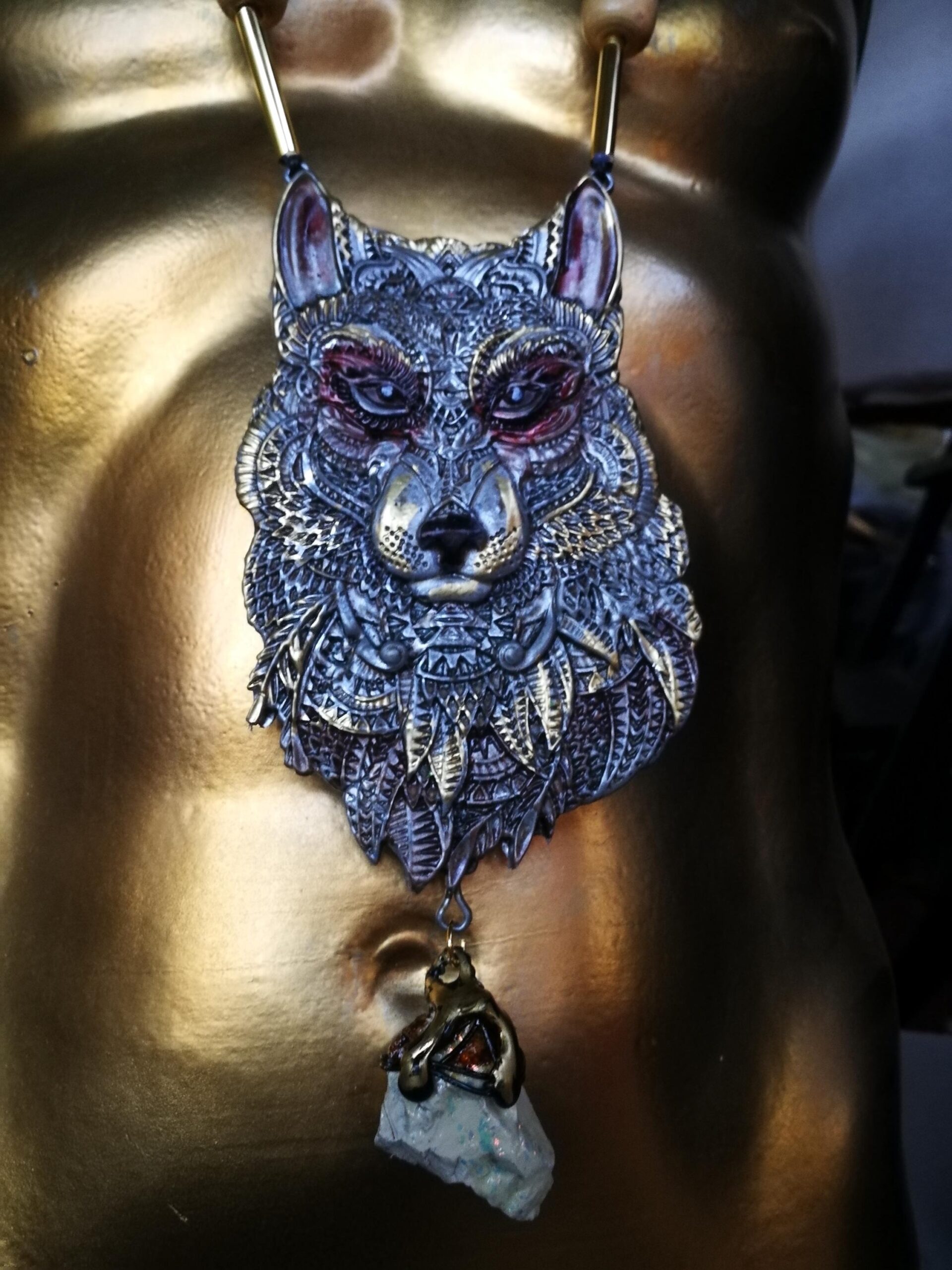 Silver Wolf Amulet of Magnetism, Enchanted Rock Magical Uncut Gemstone Magic Portal Direct Raw Stone