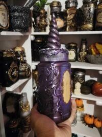 Apothecary Bottle, Vintage Magic Potion Ingredients Mason Jar, Purple Unicorn Horn, Witch Altar Decor