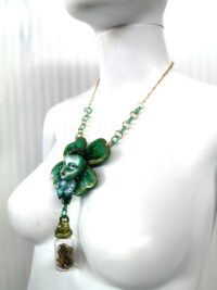 Green Witch Witchcraft Talisman, Four Leaf Clover Spiritual Jewelry, Good Luck Amulet Wealth Money