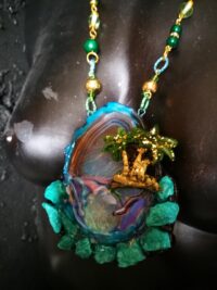 Orgonite Paradise, Celestine Pendant Magick Amulet Chakra Healing Stone Talisman Holographic Energy Magic Portal