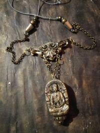 Buddhist Necklace Talisman Pendant, Ethnic Oriental Jewelry Buddha Prayer Amulet, Asian Magic Charm Hinduist Brahma Yoga