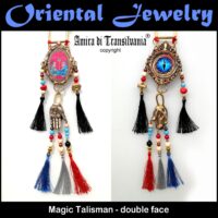 Buddhist Necklace Oriental Talisman, Asian Ethnic Pendant Jewelry, Buddha Tribal Folk Regional Boho Jewelery Feather Bib