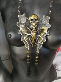 Lunar Moth Amulet, Butterfly Skull Talisman, Magic Pentacle Necklace Occult Jewelry Transformation Protection Immortality