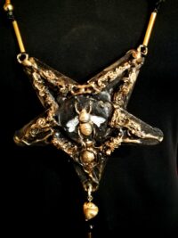 Inverted Pentagram Star, Dark Bee Pendant Satanic Symbol, Magic Talisman Esoteric Amulet Black Pentacle