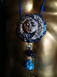 Spell Bottle Talisman Necklace for Fortune and Success, Sun & Moon Amulet Pendant Abundance Prosperity