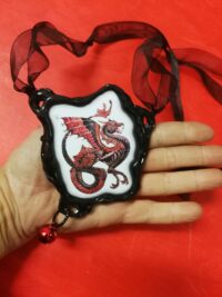 Red Dragon Ouroboros Necklace, All Seeing Eye Protection Talisman, Gothic Pendant Magic Snake Symbol